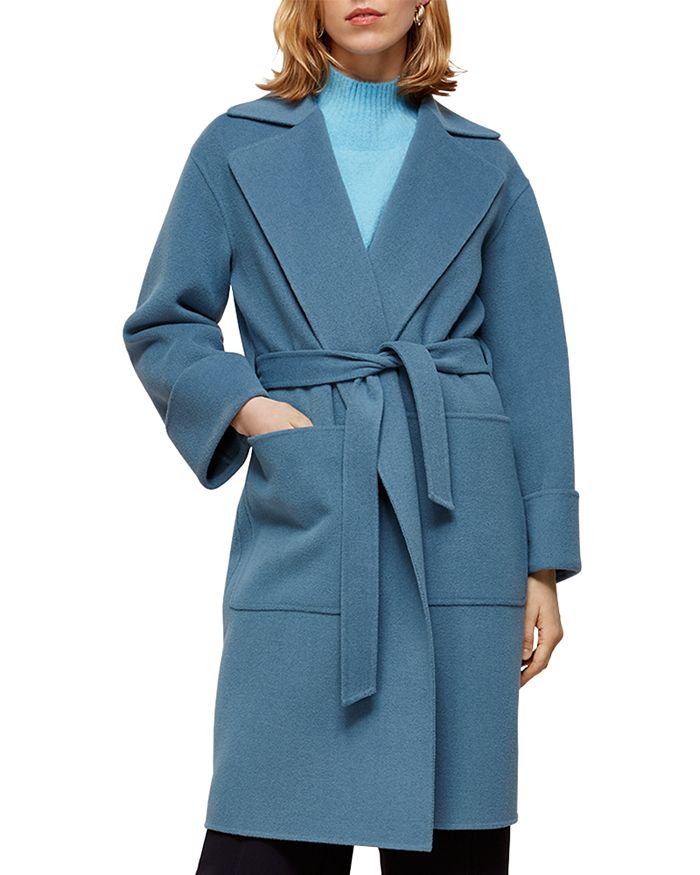 Whistles Double-faced Wool Wrap Coat In Blue