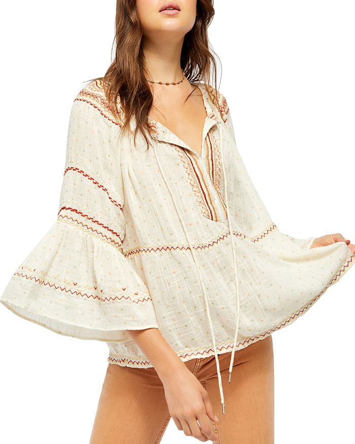 FREE PEOPLE TALIA EMBROIDERED BELL-SLEEVE TOP,OB1087688