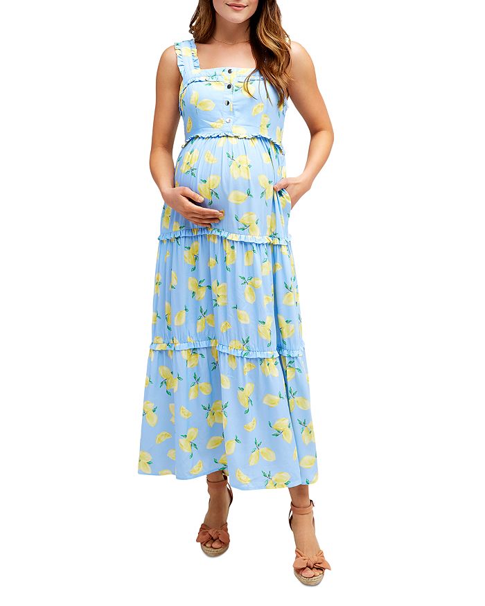 Nom Maternity Emma Tiered Floral During & After Dress In Lemon Print