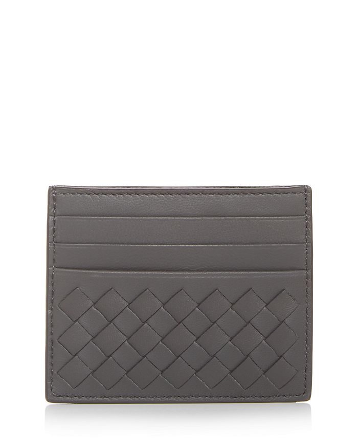 Bottega Veneta Woven Leather Card Case In Gray