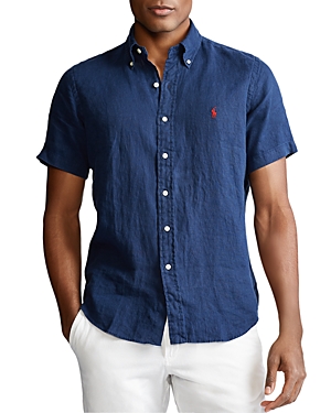 Shop Polo Ralph Lauren Classic Fit Short-sleeve Linen Shirt In Newport Navy