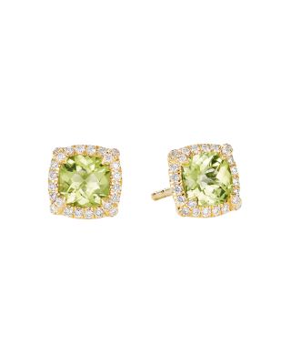 David Yurman Petite Chatelaine Pave Bezel Stud Earrings in 18K Yellow Gold with Peridot, 5mm