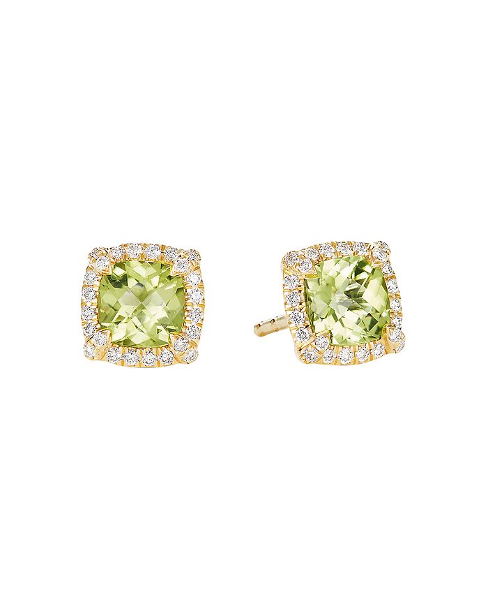 David Yurman Women's Petite Châtelaine Pavé Bezel Stud Earrings In 18k Yellow Gold With Gemstone In Green/gold