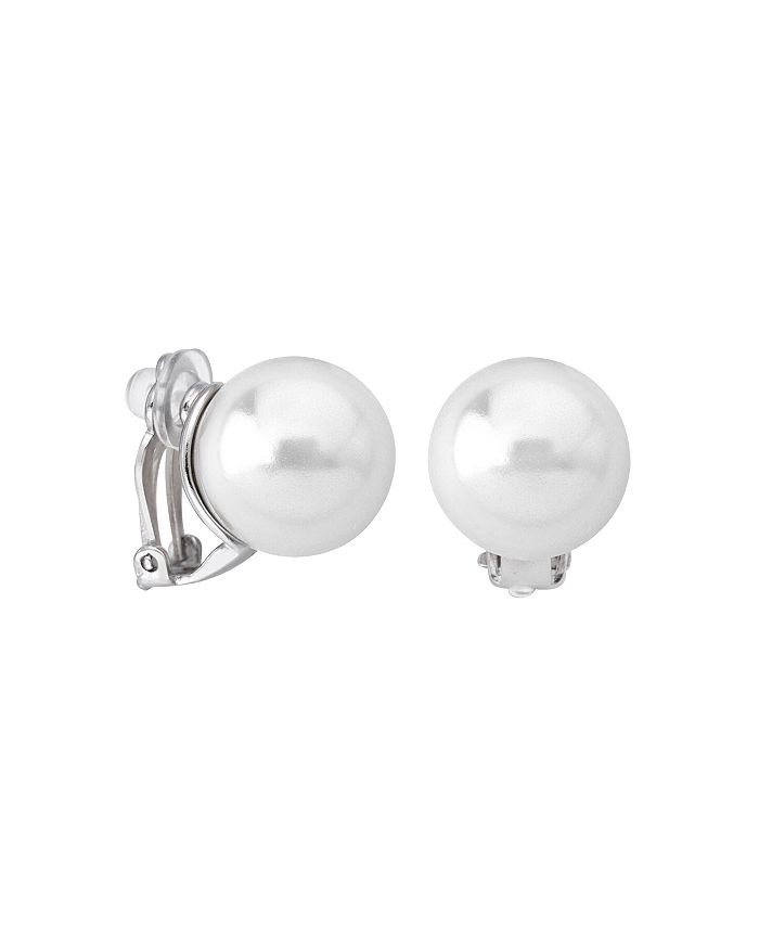 MAJORICA STERLING SILVER SIMULATED PEARL CLIP-ON BUTTON EARRINGS,OME16480CW