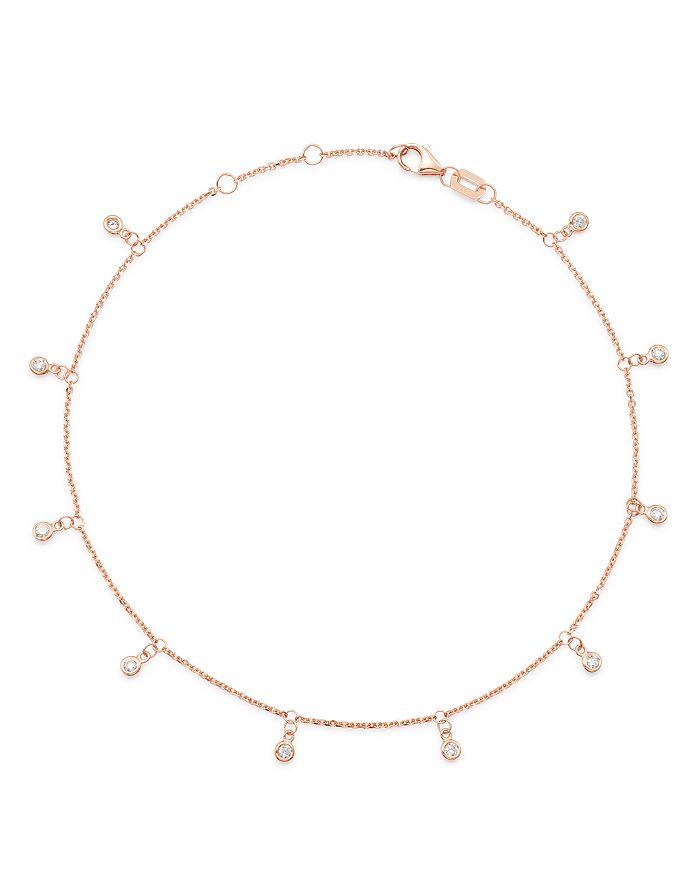 Bloomingdale's Diamond Bezel Droplet Ankle Bracelet In 14k Rose Gold - 100% Exclusive In White/rose Gold