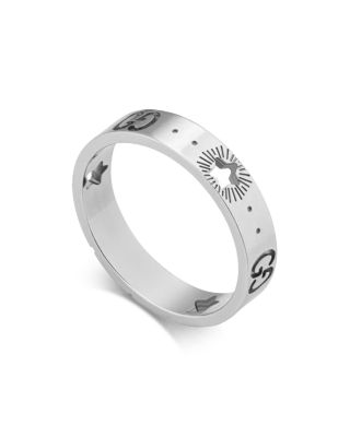 Gucci 18K White Gold Logo & Star Ring | Bloomingdale's