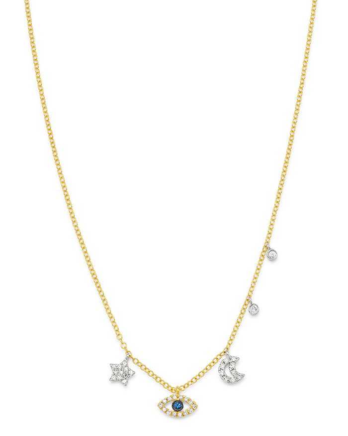 Meira T 14k White & Yellow Gold Blue Sapphire & Diamond Evil Eye, Star, Moon & Bezel Charm Necklace, 15.5-17 In Multi/gold