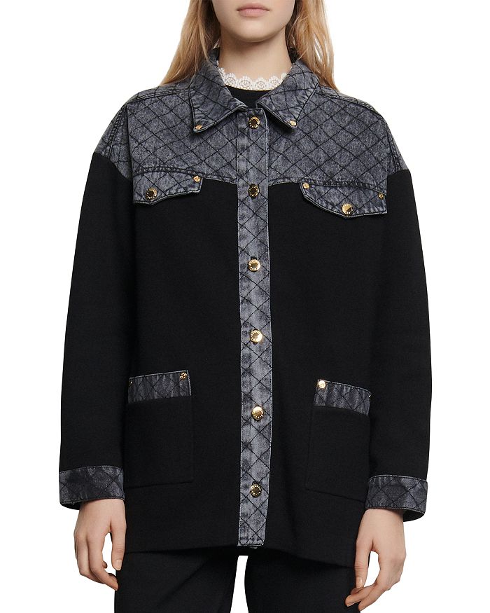 Sandro Kole Denim Trimmed Knit Jacket Bloomingdale S