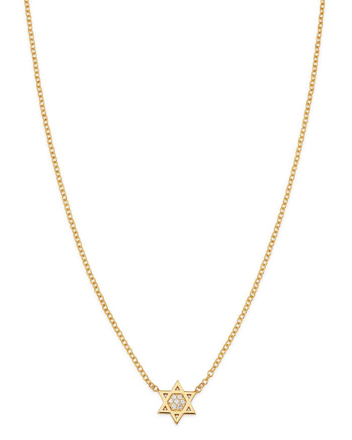 Shop Zoë Chicco Midi Bitty 14k Yellow Gold & Diamond Star Of David Necklace, 16 In White/gold