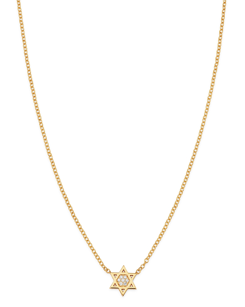 Zoe Chicco Midi Bitty 14K Yellow Gold & Diamond Star of David Necklace, 16