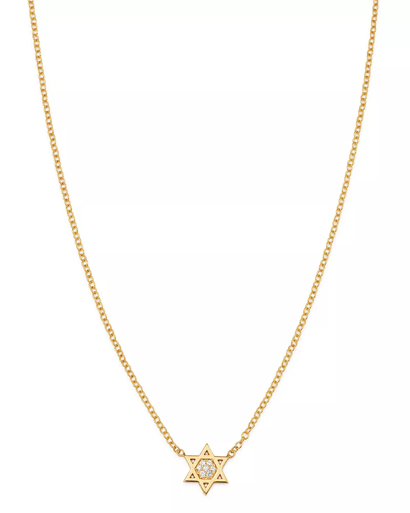 Zoe Chicco Midi Bitty 14K Yellow Gold & Diamond Star of David Necklace, 16