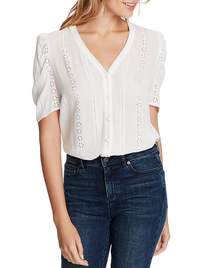 1.STATE SHORT-SLEEVE EMBROIDERED CRINKLE BLOUSE,8120076