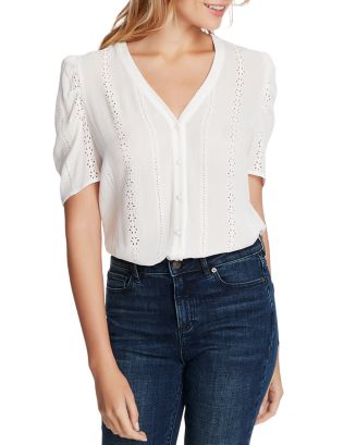 1.STATE Short-Sleeve Embroidered Crinkle Blouse | Bloomingdale's