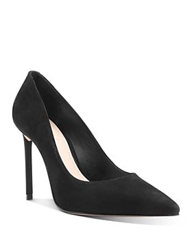Molly Mae Black Suede Pointed-Toe Ankle Strap Pumps