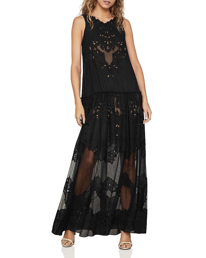 BCBGMAXAZRIA Chiffon Lace Tiered Gown Bloomingdale s