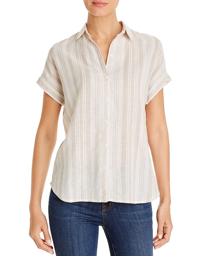 Beachlunchlounge Striped Button-front Top In Sand Shell