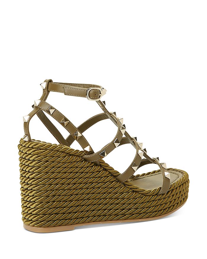 Valentino Garavani Women's Rockstud Torchon Espadrille Wedge Platform Sandals In Army Green