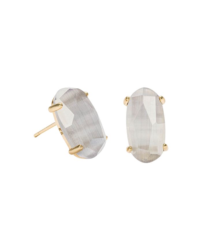 Kendra Scott Betty Oval Stone Stud Earrings In Slate Cats Eye/gold