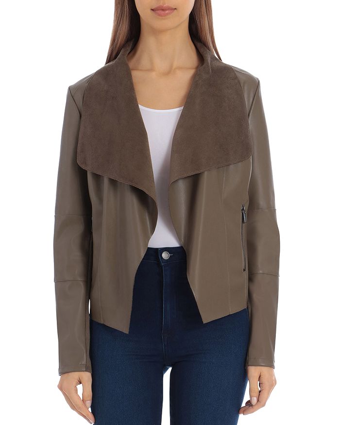 Bagatelle Draped Faux Leather Jacket In Army