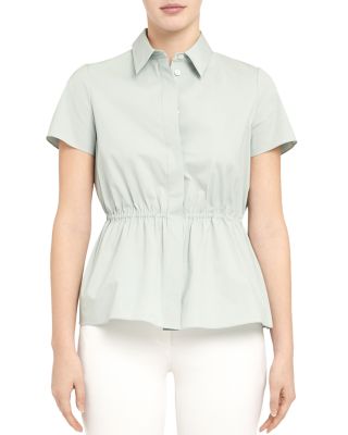 トップス Theory Cotton Shirting Circle shirt Theory Short-Sleeve Cinched Stretch Cotton Shirt