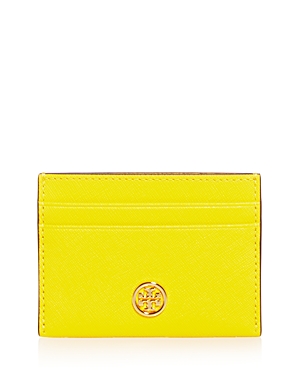 Tory Burch Robinson Leather Card Case In Lemon Drop