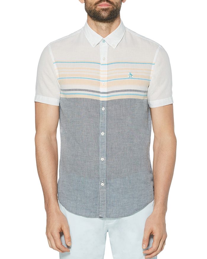 Original Penguin Cotton Blend Color Blocked Engineered Stripe Slim