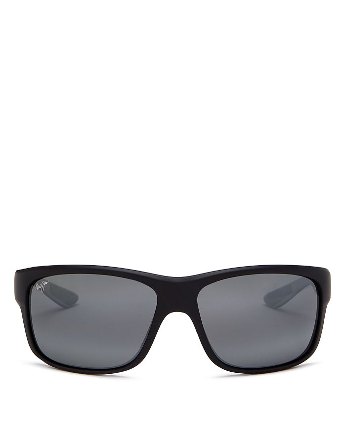 Maui Jim Men's Southern Cross Polarized Square Wrap Sunglasses, 63mm In Soft Black/gray Mirrored Polarized