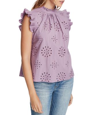 Image of 1.state Cotton Eyelet Flutter-Sleeve Top
