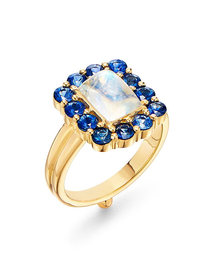 Shop Temple St Clair 18k Yellow Gold Color Theory Moonstone & Blue Sapphire Ring In Blue/gold