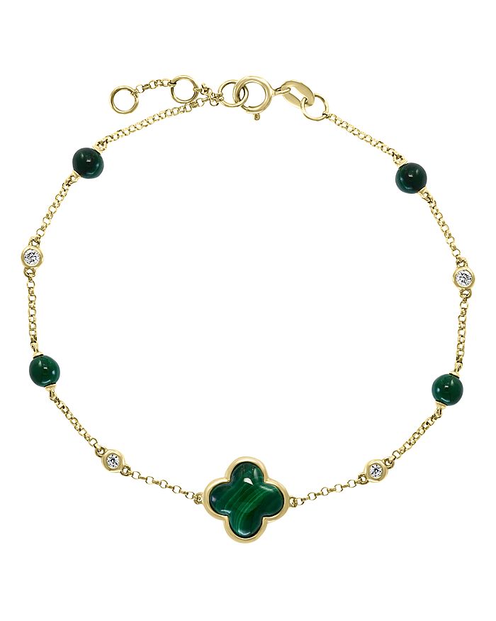 Bloomingdale's Malachite & Diamond Chain Bracelet In 14k Yellow Gold - 100% Exclusive In Green/gold