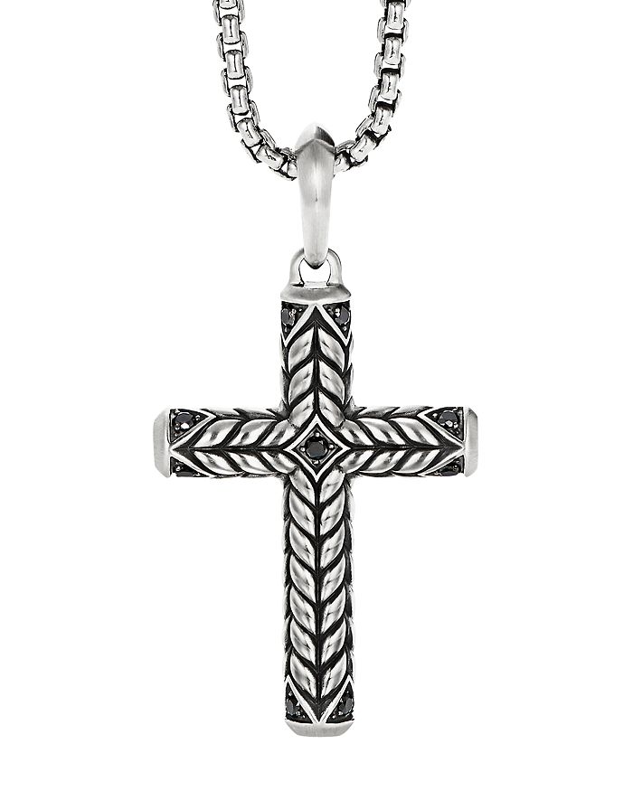 David Yurman Chevron Sculpted Cross Pendant with Pavé Black Diamonds ...