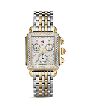 Michele Deco Diamond Chronograph Watch Head & Bracelet, 33mm In White/two Tone