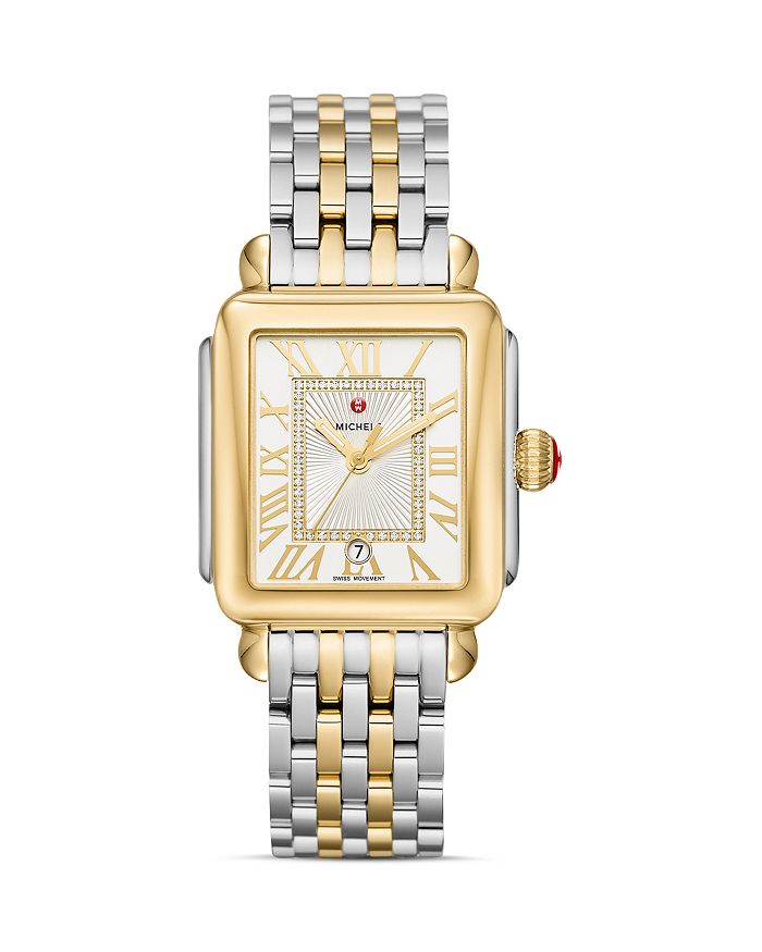 Shop Michele Deco Madison Watch, 33mm In White/two Tone