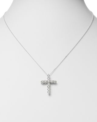 Diamond Cross Pendant Necklace in 14K White Gold, 2.0 tcw 