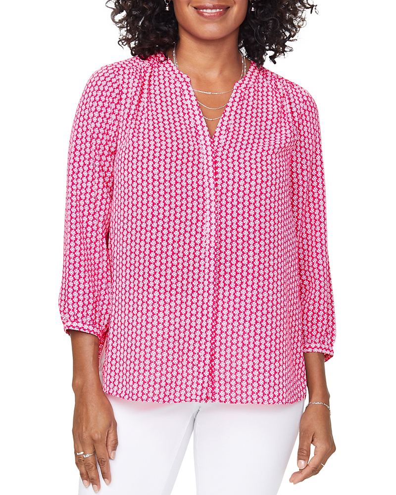 Nydj Three Quarter Sleeve Printed Pintucked Back Blouse