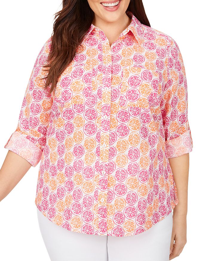 Foxcroft Plus Zoey Wrinkle-free Citrus Slices Print Shirt In Multi
