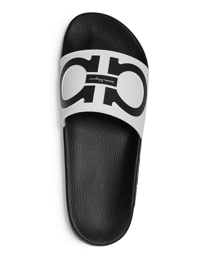 Salvatore Ferragamo Men's Groove 2 Original Double Gancini Slide Sandals In White/black | ModeSens