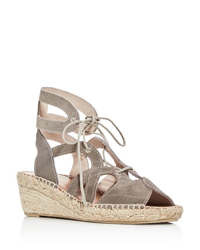 Andre Assous Women's Deanna Lace Up Espadrille Wedge Sandals In Pewter Suede