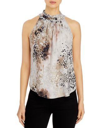 Go by Go Silk Ruffle Neck Printed Sleeveless Silk Top | Bloomingdale's
