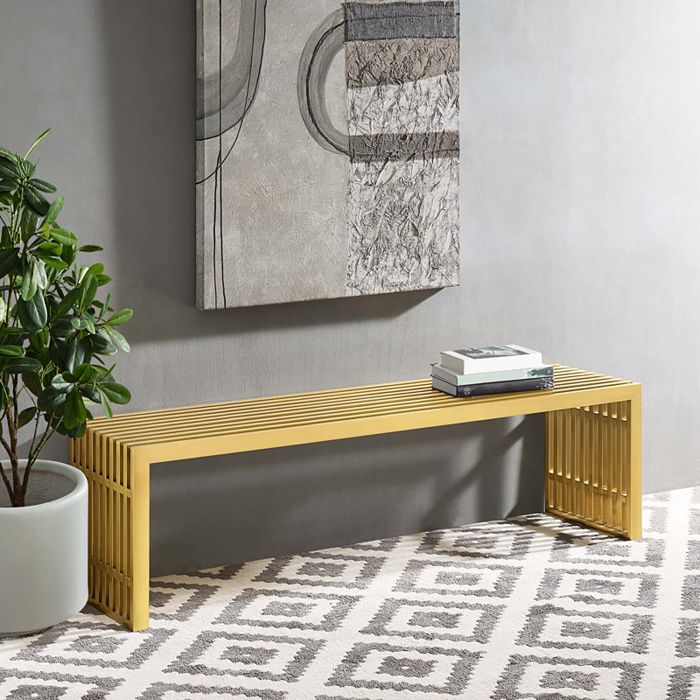 Shop Modway Gridiron Large Stainless Steel Bench In Gold