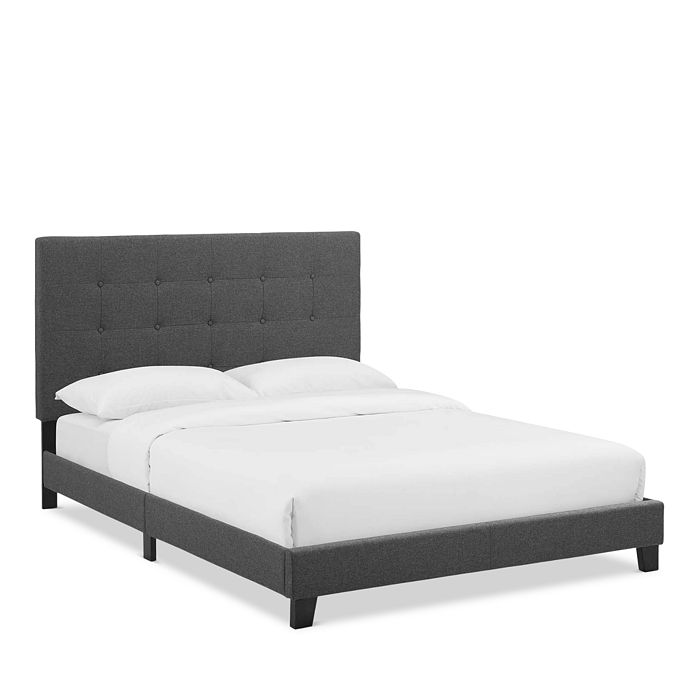 Modway Melanie Tufted Button Upholstered Fabric Platform Bed, Queen In Gray