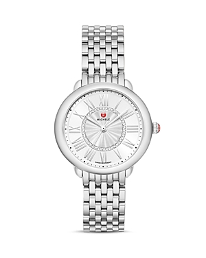 Michele Serein Mid Two-tone Diamond Watch, 37mm In White/silver