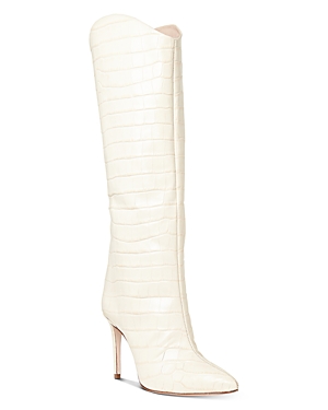 Shop Schutz Women's Maryana Croc Embossed High Heel Boots In Eggshell Croc Embossed Leather