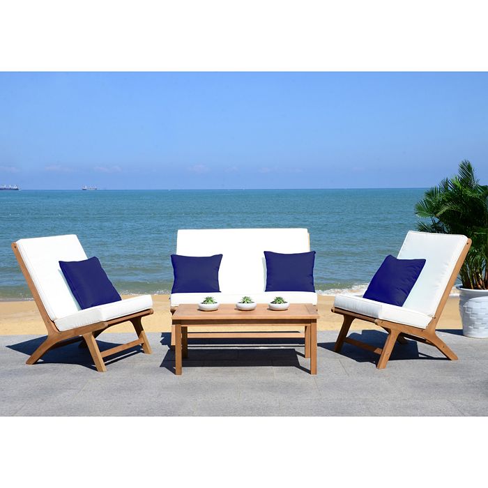 Shop Safavieh Chaston 4-piece Outdoor Living Set With Accent Pillows In Natural/white/light Blue