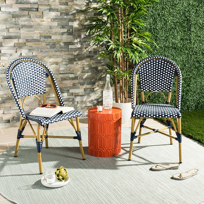Shop Safavieh Salcha Indoor-outdoor French Bistro Side Chair, Set Of Two In Navy/white/light Brown