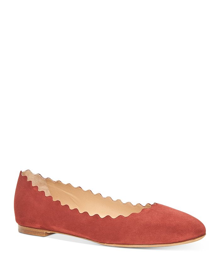 Shop Chloé Women's Lauren Round Toe Suede Ballerina Flats In Dawn Red