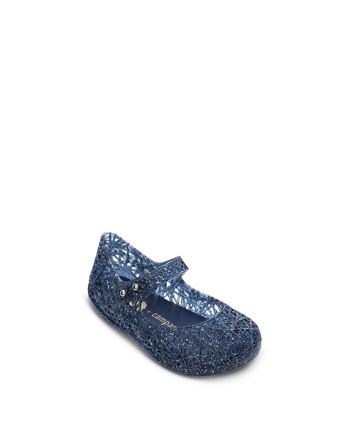 Mini Melissa Kids' Girls' Campana Glitter Zigzag Mary Jane Flats - Walker, Toddler In Blue Glitter