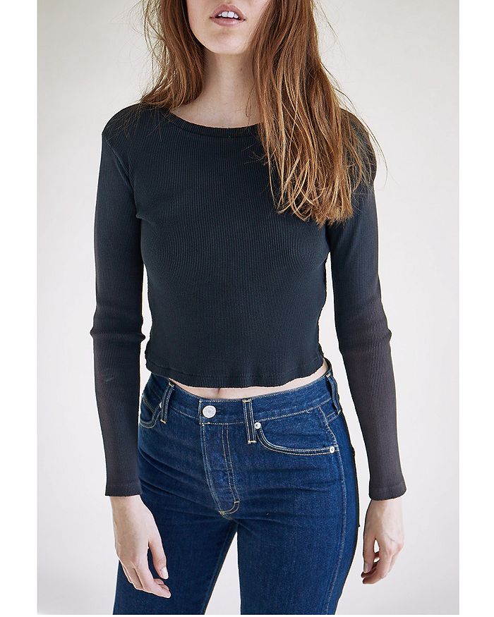 Amo Cropped Ribbed Top In Vintage Black