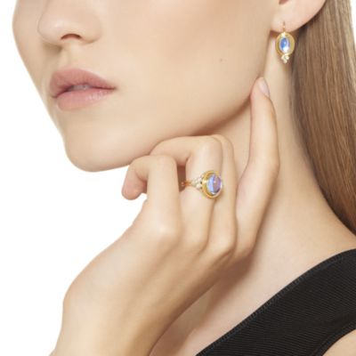 18K Yellow Gold Classic Moonstone & Diamond Ring