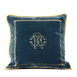 Roberto Cavalli Venezia Velvet Decorative Pillow, 16 X 16 In Blue Leopard